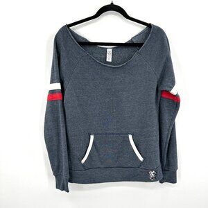 LAGUNITAS BREWING COMPANY Heather Blue White Red Boat Neck Sweater Size Medium